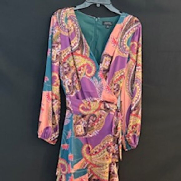 Tahari. Pink Teal Paisley Wrap Dress – Size 16 - Picture 2 of 6